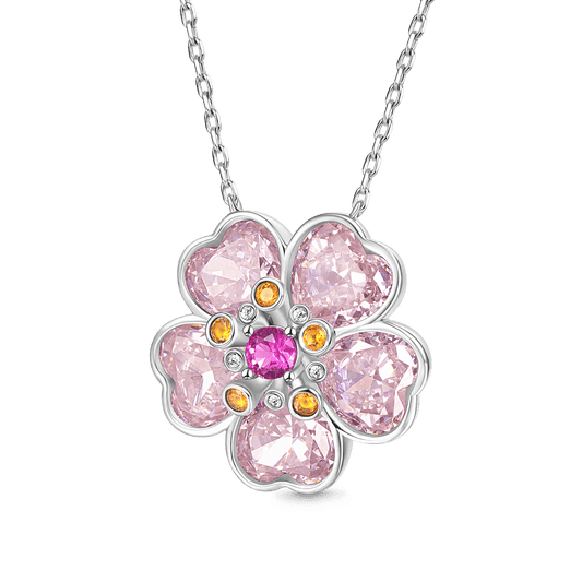 Gnoce Sparkling Cherry Blossoms Heart Cut Pendant Necklace_1