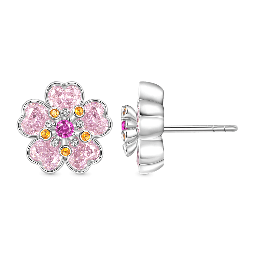 Gnoce Sparkling Cherry Blossoms Heart Cut Stud Earrings_3