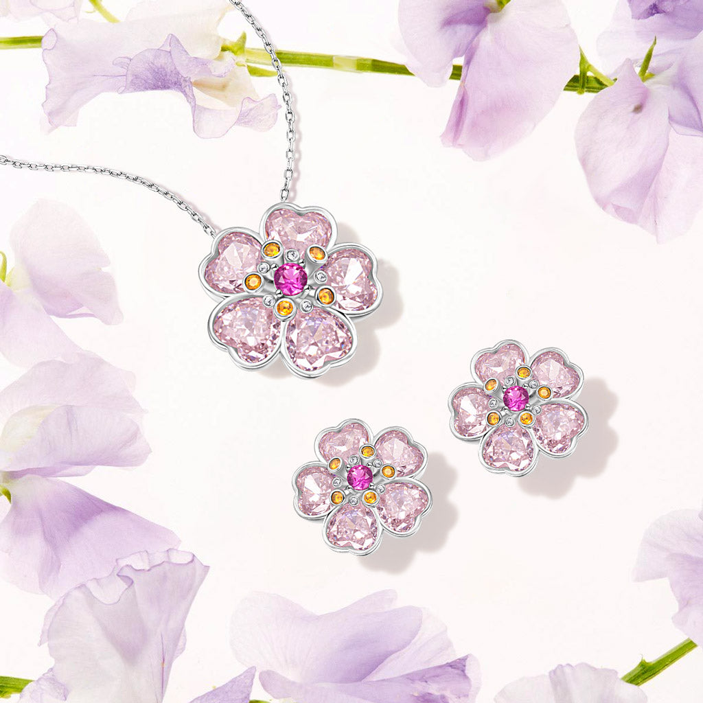 Gnoce Sparkling Cherry Blossoms Heart Cut Stud Earrings_4