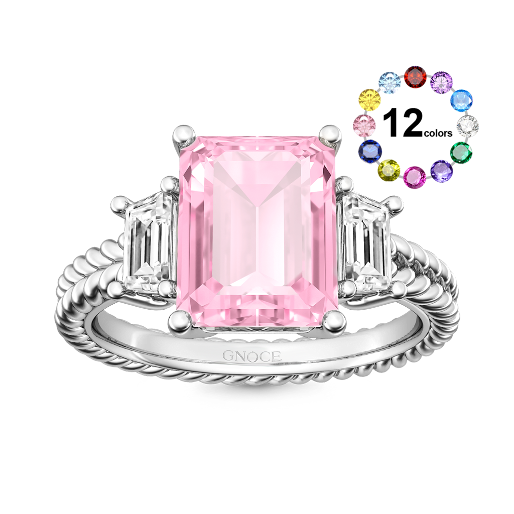 Gnoce Emerald-cut Three Stone Birthstone Engagement Ring_1