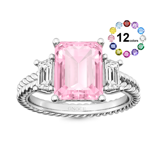 Gnoce Emerald-cut Three Stone Birthstone Engagement Ring_1
