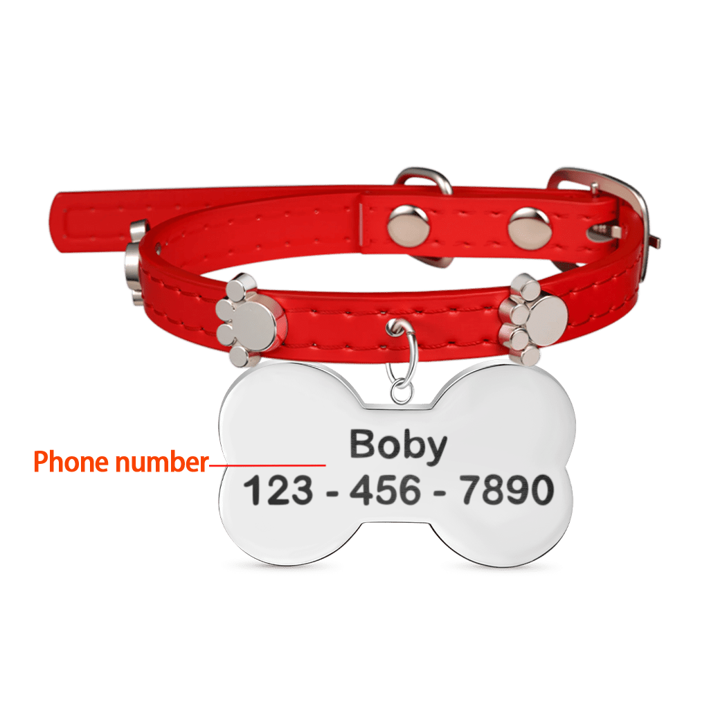 Gnoce Engravable Dog Bone Pet Tag & Flame Red Collar Anti-Lost_3