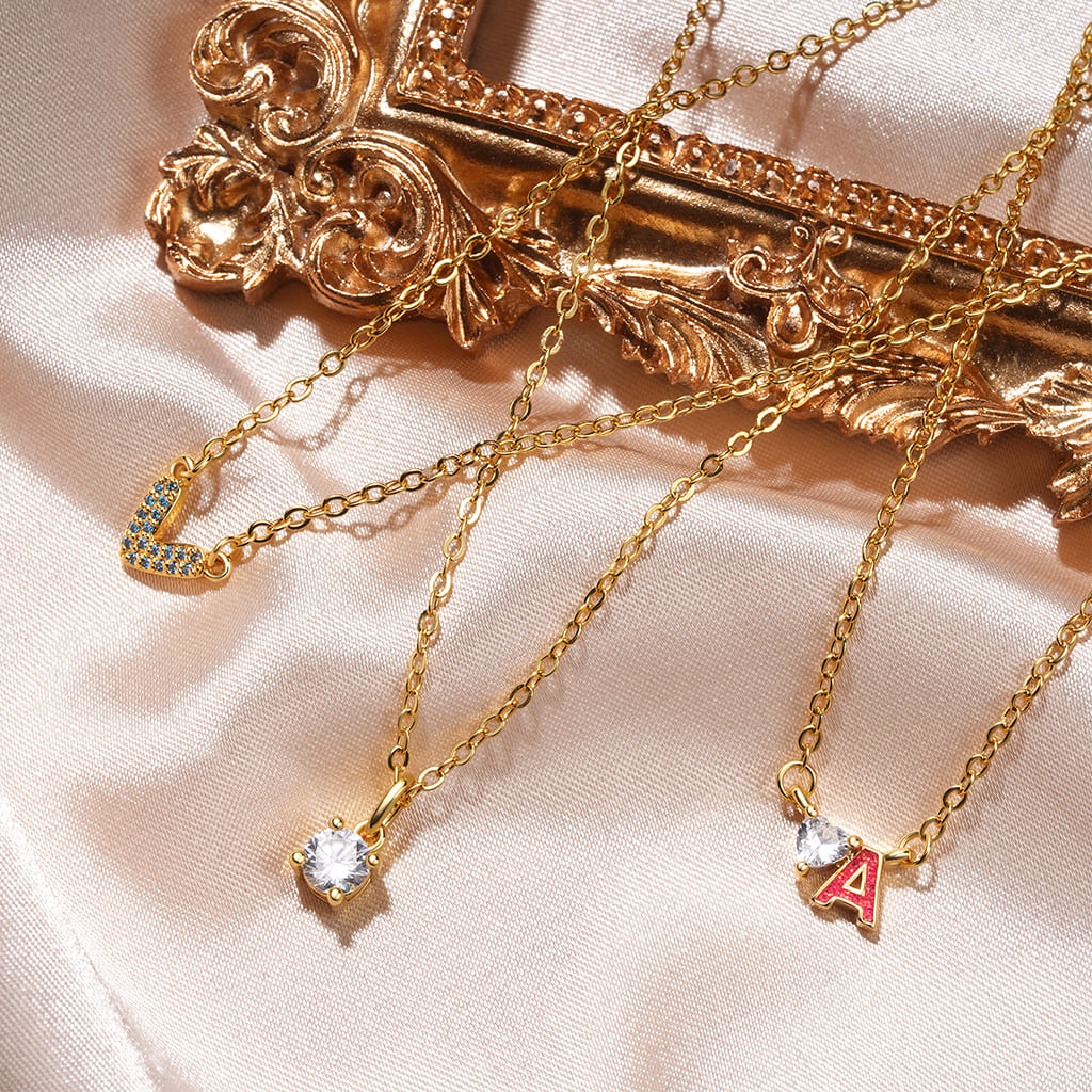 Gnoce 18K Gold Plated "V" CZ Birthstone Necklace_4