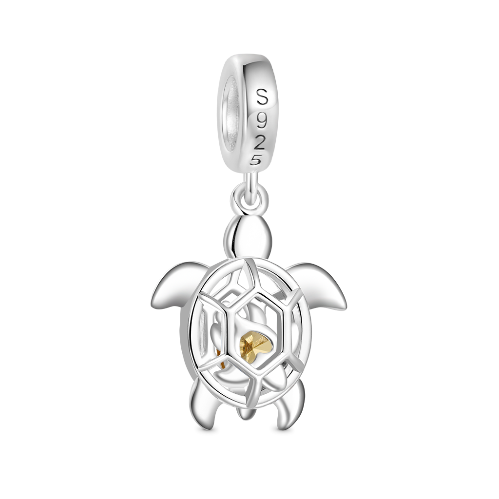 Gnoce Cage of Small ​​Sea Turtle Heart Birthstone Pendant Dangle Charm_3