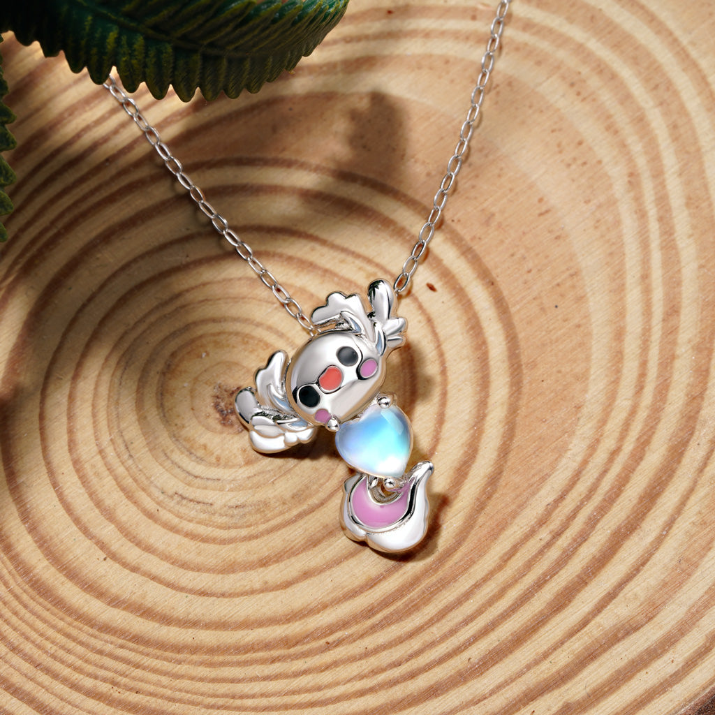 Gnoce Mexican Axolotl Embraces Heart Moonstone Pendant Necklace_4