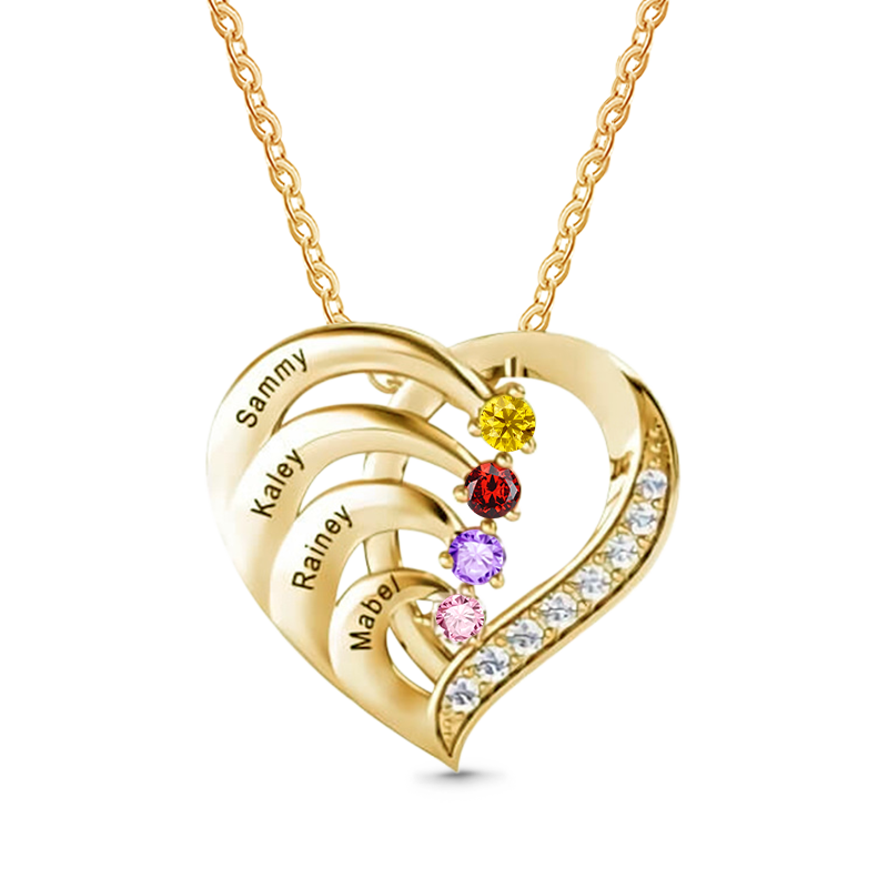 Gnoce Personalized Heart Necklace with 1-4 Birthstone and 1-4 Name_5