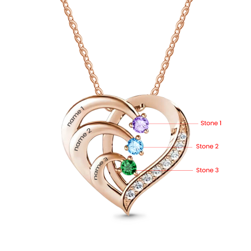 Gnoce Personalized Heart Necklace with 1-4 Birthstone and 1-4 Name_3