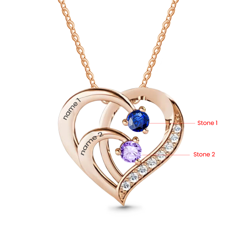 Gnoce Personalized Heart Necklace with 1-4 Birthstone and 1-4 Name_2