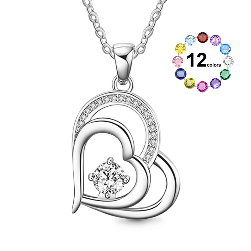 Gnoce Simple Double Love Heart Birthstone Necklace_1