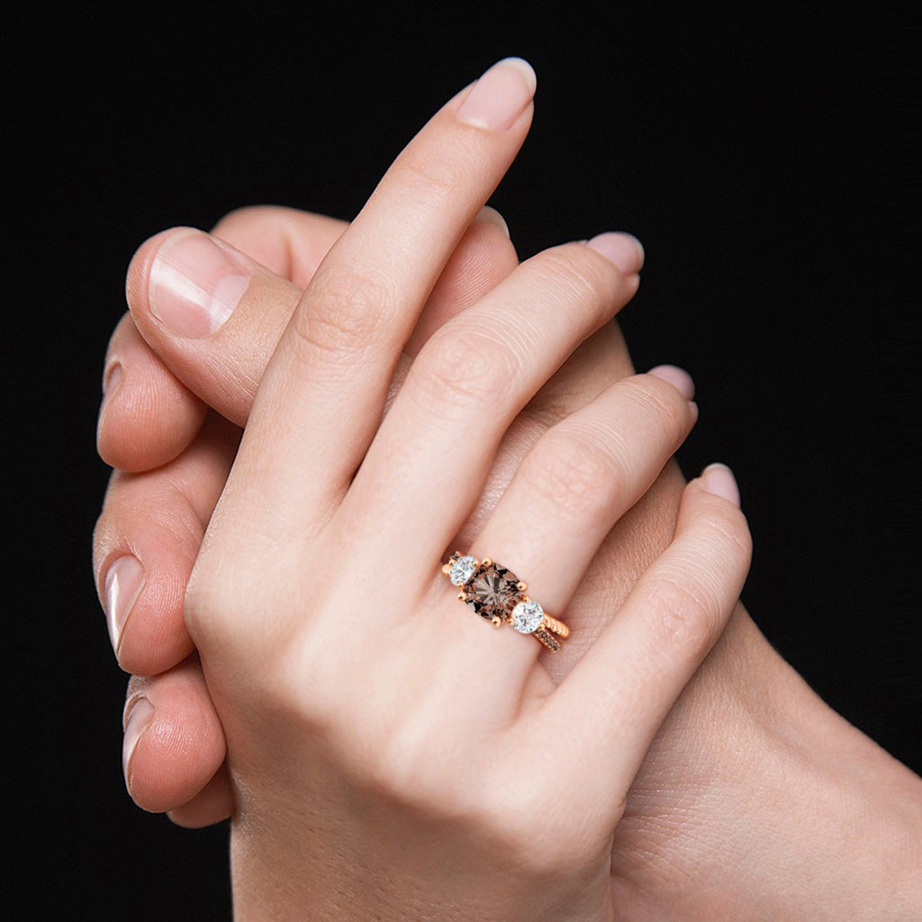 Gnoce Cushion Brown Split Shank Three-stone Engagement Ring_5