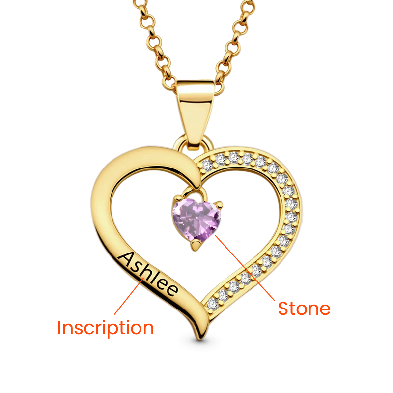 Gnoce Heart Engravable Birthstone Necklace_2