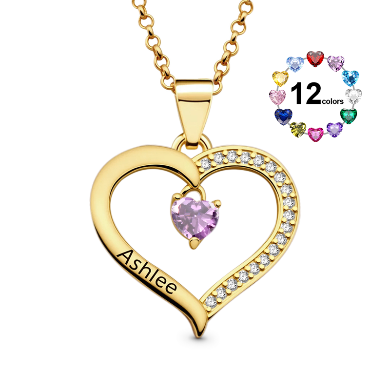 Gnoce Heart Engravable Birthstone Necklace_1