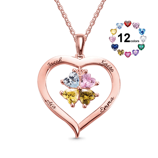 Gnoce Hollow Love Heart Necklace with 2-8 Birthstones_1