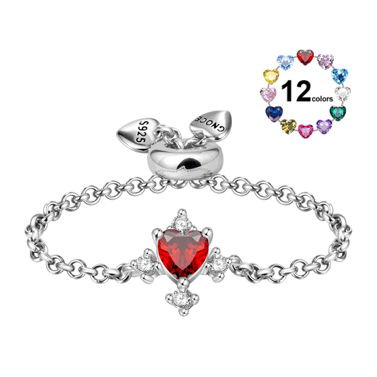 Gnoce Heart Birthstone Adjustable Chain Ring_1