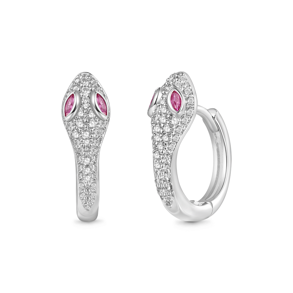 Gnoce White Diamond Snake Huggie Hoop Earrings_2
