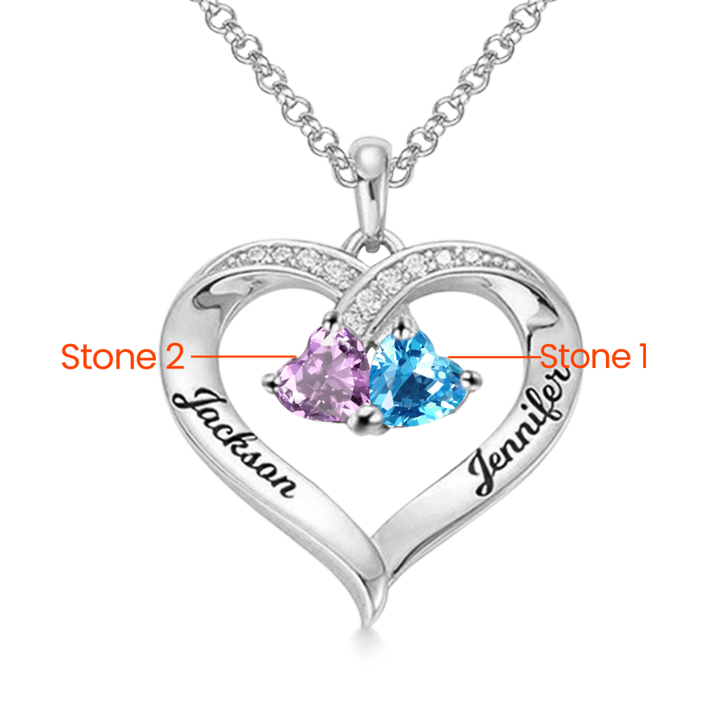 Gnoce Simple Heart Necklace with 2 Birthstones_3