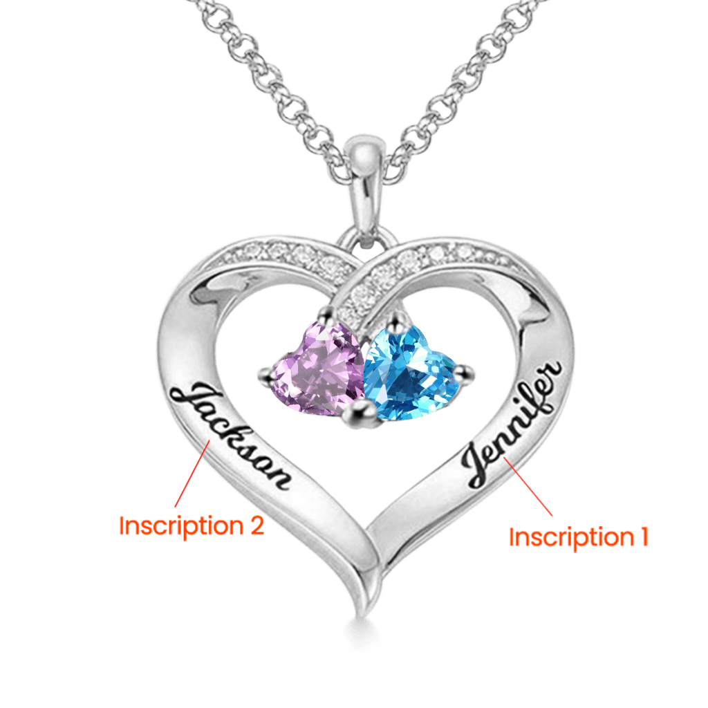 Gnoce Simple Heart Necklace with 2 Birthstones_2