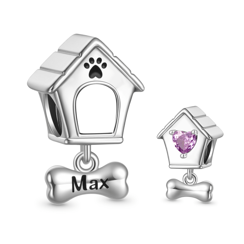 Gnoce Engravable Pet Dog House Photo Charm Platinum-plated Silver Blend_3