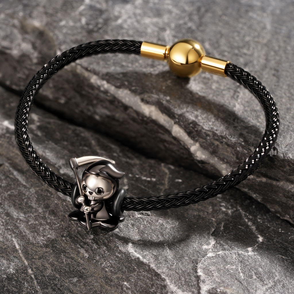 Gnoce Black Round Snap Basic Bracelet with 2 Pieces of Stoppers_3