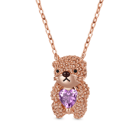 Gnoce Cute Brooke Otter Embraces Heart Birthstone Necklace_1