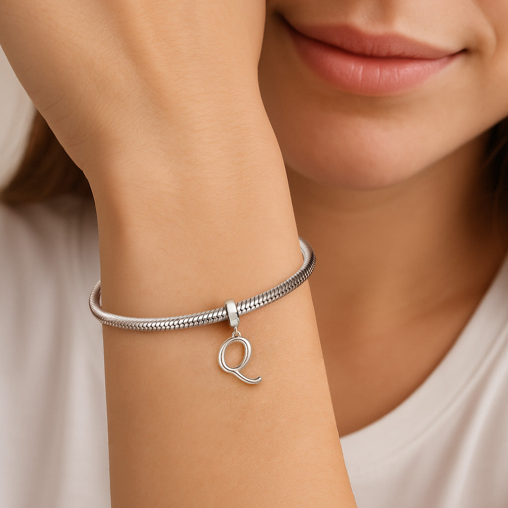 Gnoce "My Queen"  Letter Q 925 Sterling Silver Dangling Charm Great for Bracelet, Choker, Necklace_3