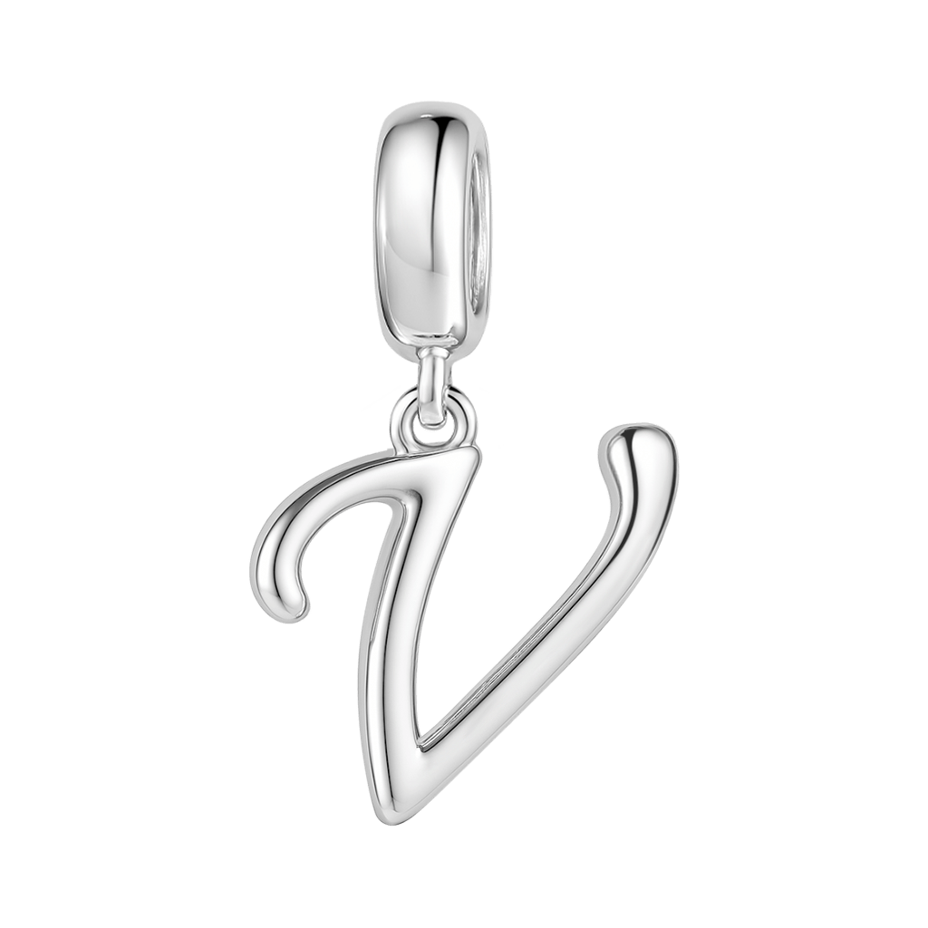 Gnoce "The Vow"  Letter V 925 Sterling Silver Dangling Charm Great for Bracelet, Choker, Necklace_1