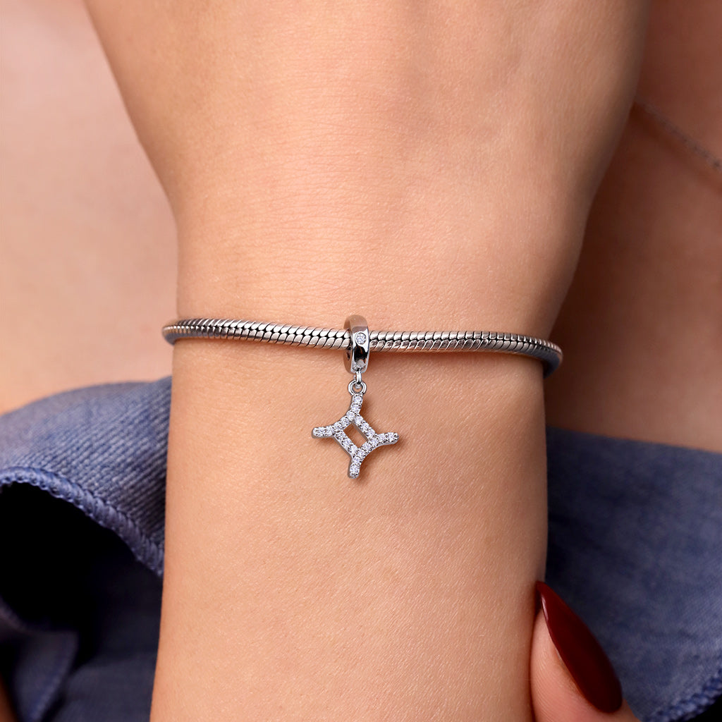 Gnoce "I Need You" 925 Sterling Silver Gemini Charm Zodiac Sign Pendant With Cz For Bracelet_3