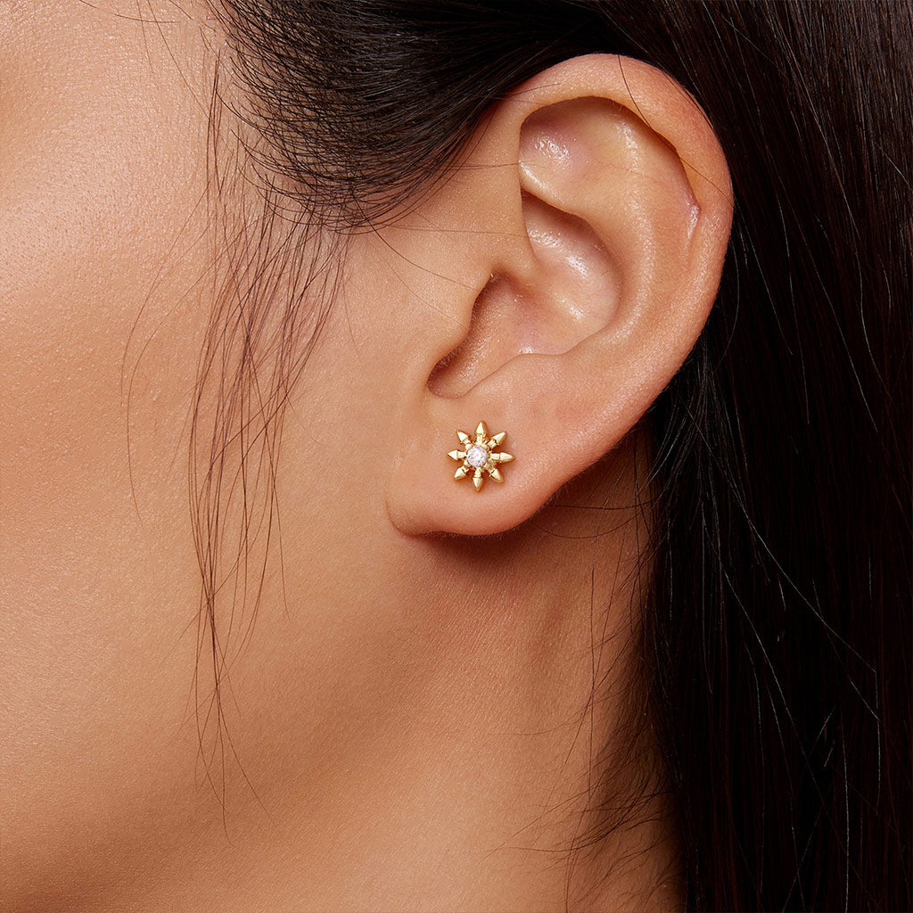 Gnoce 14K/10K Solid Gold Moissanite Spiked Star Stud Earrings_4