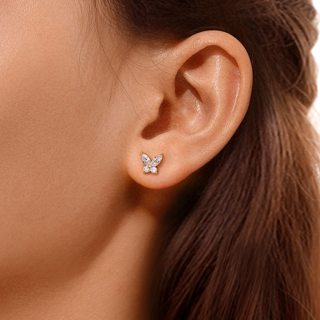 Gnoce 14K/10K Solid Gold Moissanite Butterfly Stud Earrings_4