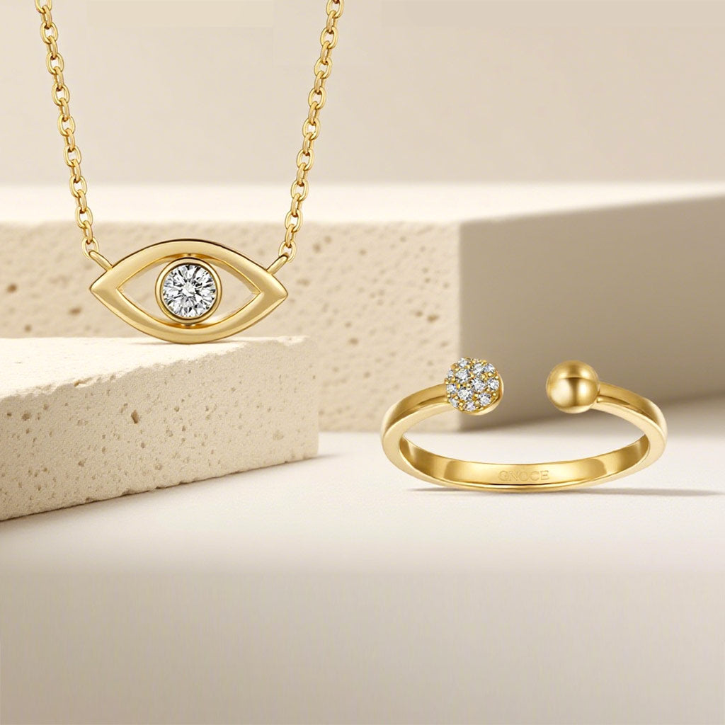 Gnoce 14K/10K Solid Gold Moissanite Evil Eye Necklace_3