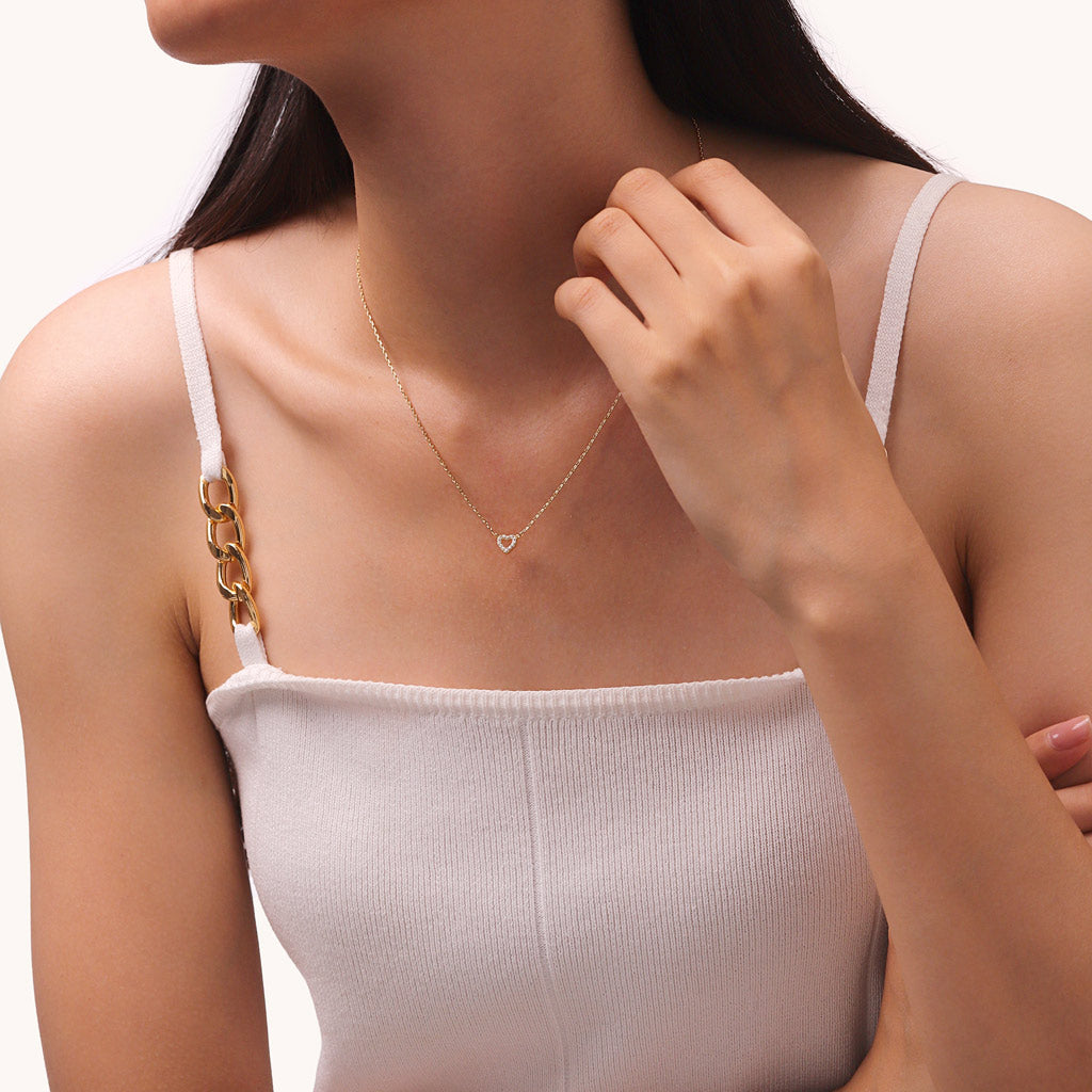 Gnoce 14K/10K Solid Gold Moissanite Love Heart Necklace_3