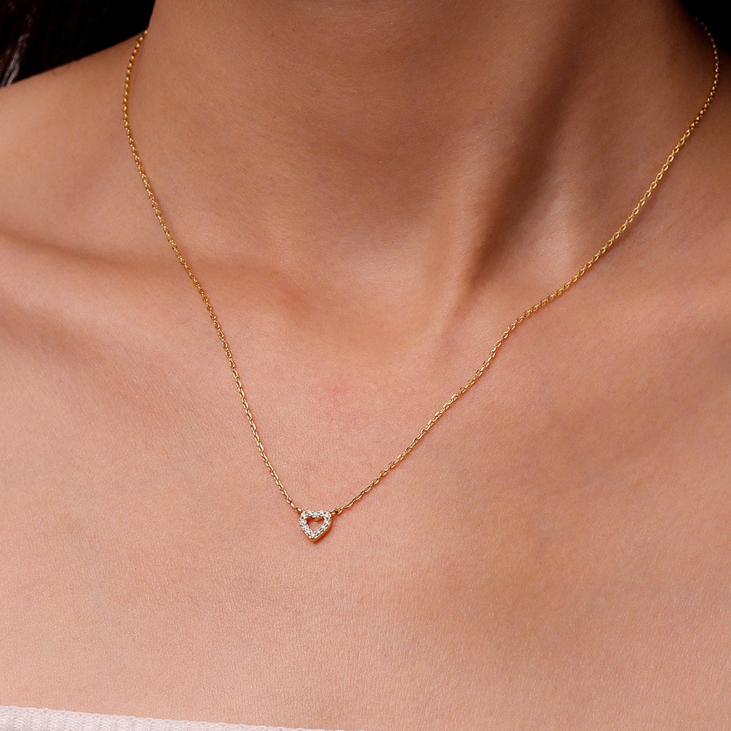 Gnoce 14K/10K Solid Gold Moissanite Love Heart Necklace_4