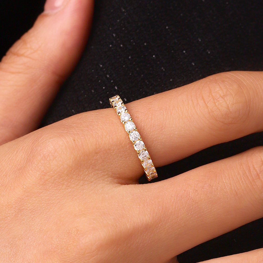 Gnoce 14K/10K Solid Gold Micro Pave Moissanite Eternity Ring_3