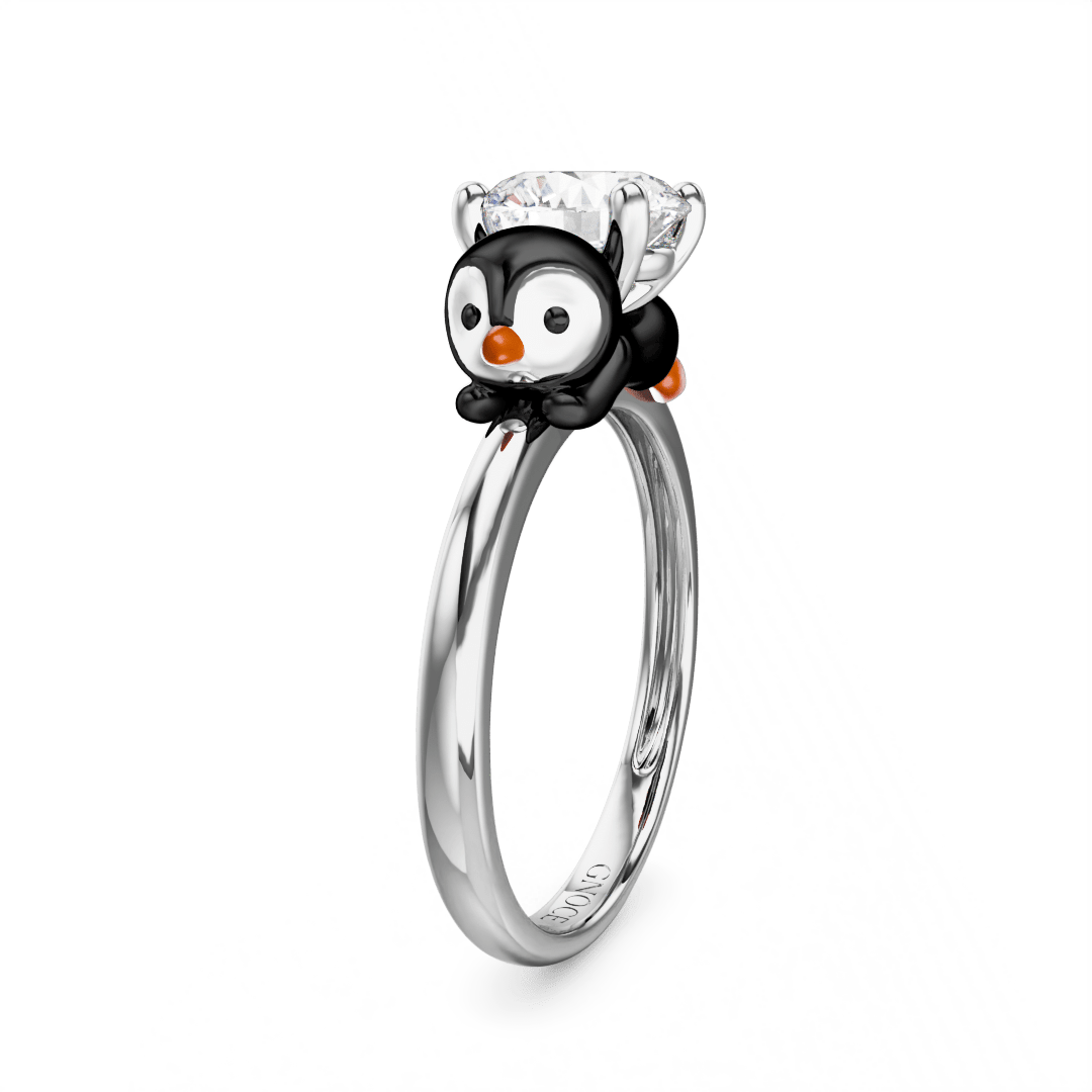 Gnoce Penguin Embraces Moissanite Round Cut Ring_4