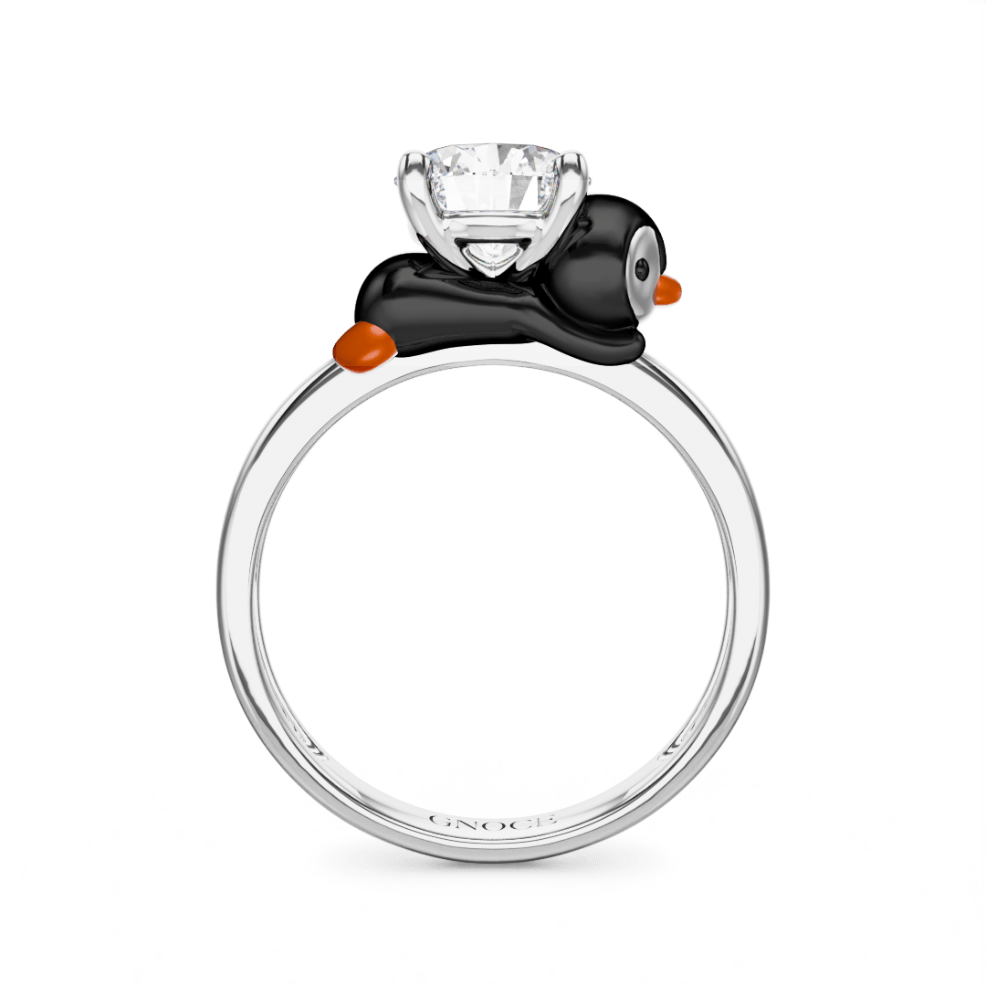 Gnoce Penguin Embraces Moissanite Round Cut Ring_5