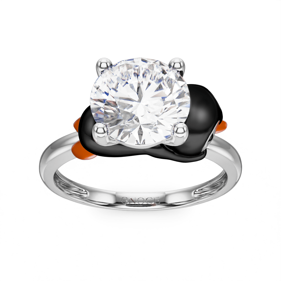 Gnoce Penguin Embraces Moissanite Round Cut Ring_2