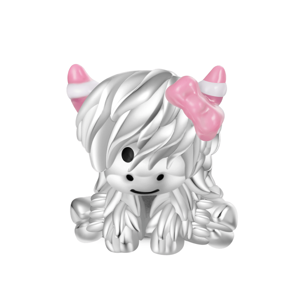 Gnoce Pink Bow Highland Cow Charm Platinum-plated Silver Blend_1