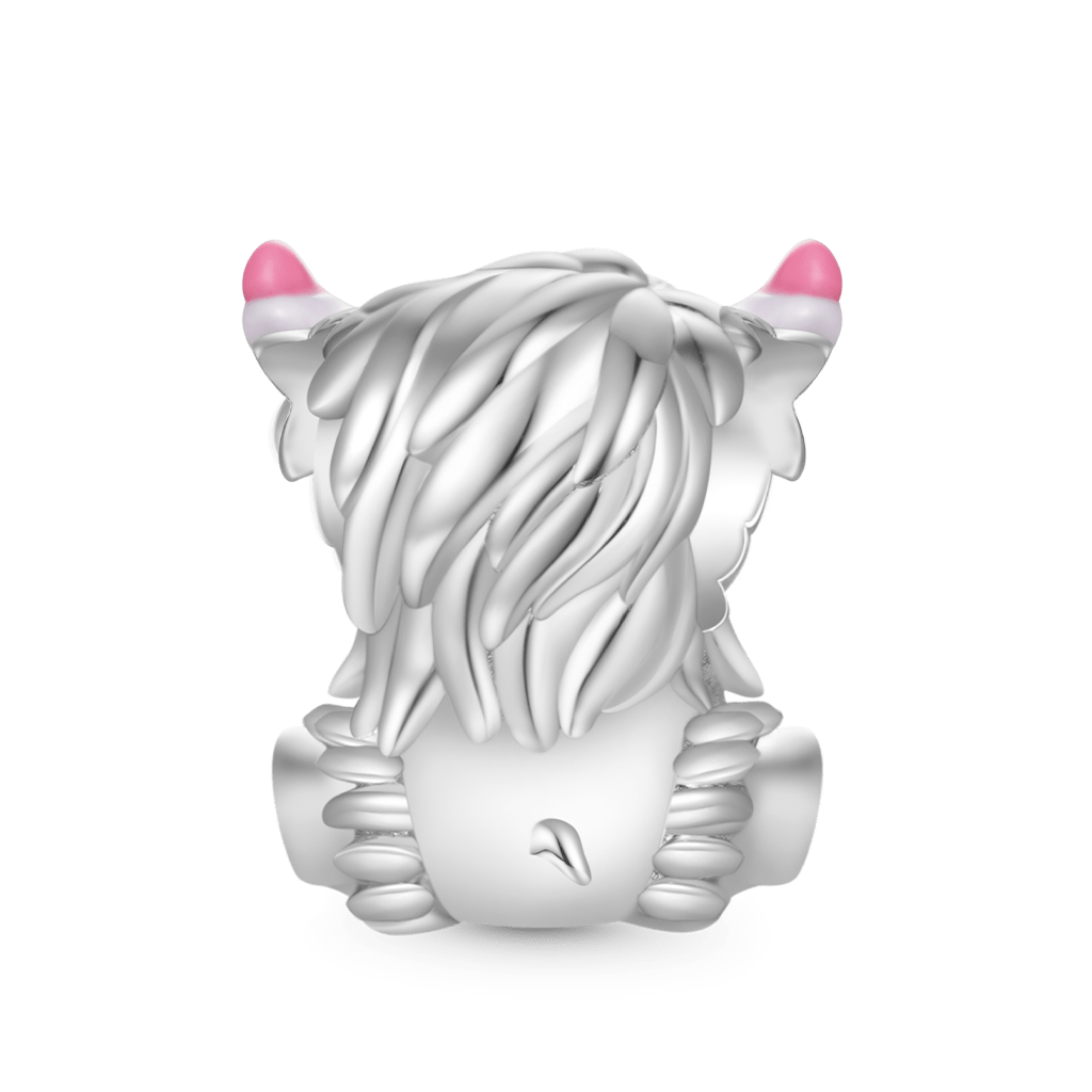 Gnoce Pink Bow Highland Cow Charm Platinum-plated Silver Blend_2