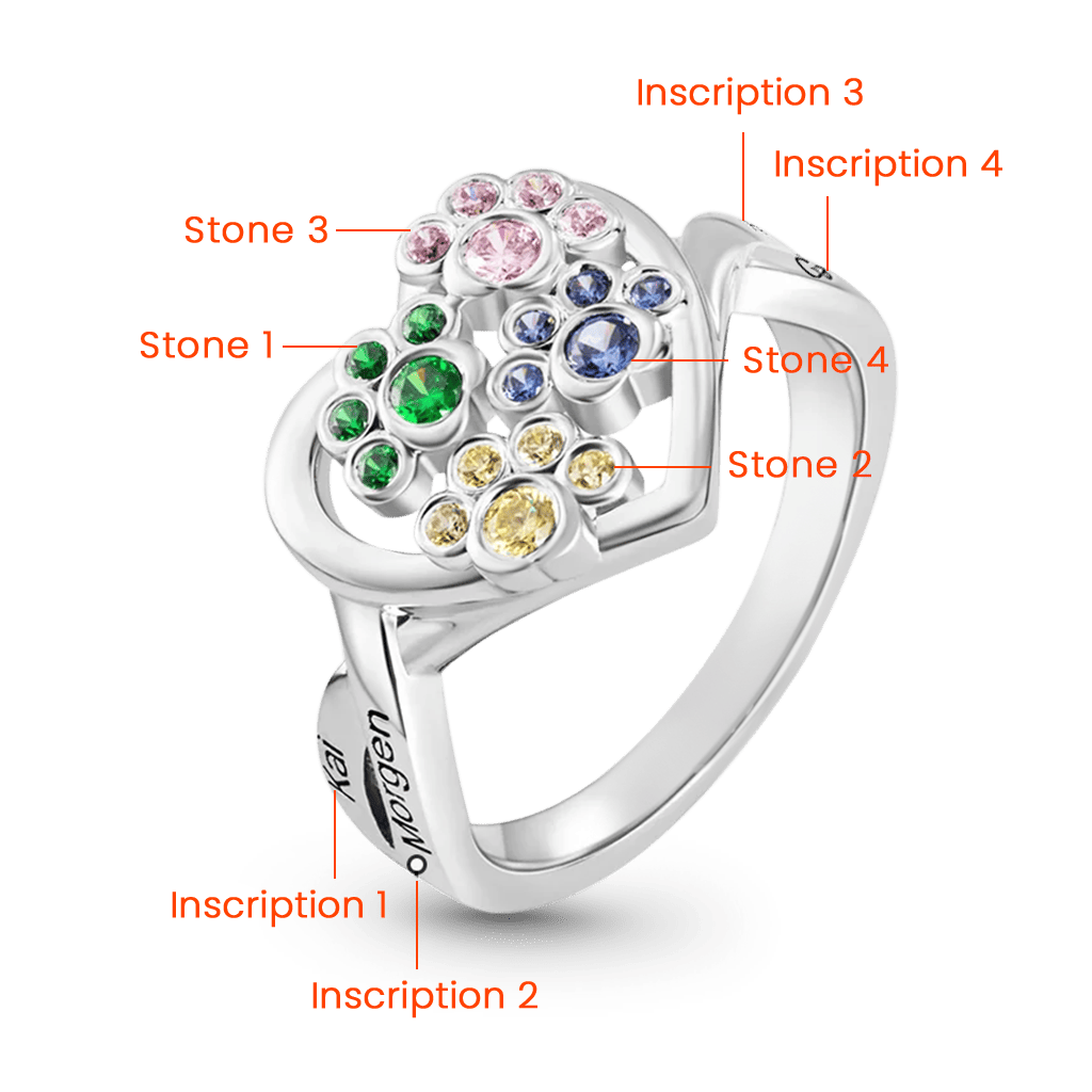 Gnoce Personalized 1-4 Paw Heart Birthstone Ring_2