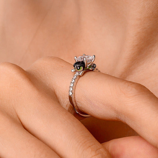 Gnoce The Powerpuff Girls Buttercup Embraces Moissanite Round Cut Ring_5