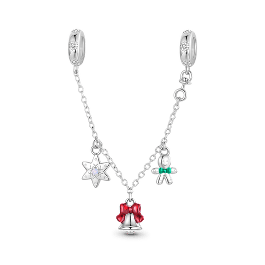 Gnoce Christmas Bell Snowflake & Gingerbread Man Safety Chain Charm_1