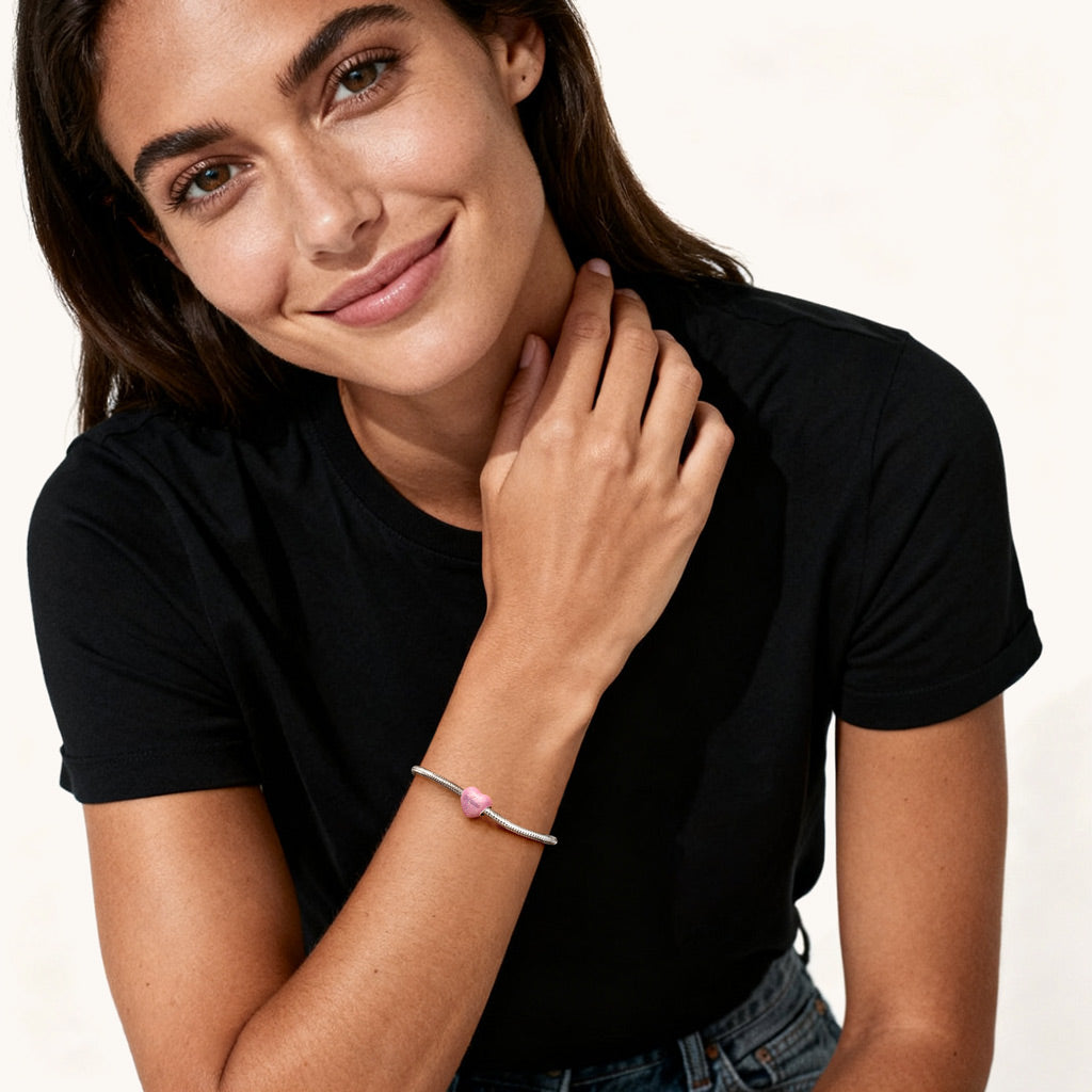 Gnoce Heart-shaped Glitter Pink Enamels Engravable Charm_5