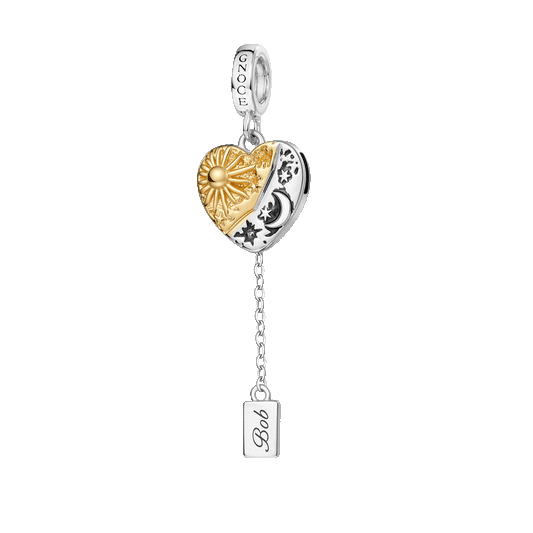 Gnoce Engravable Sun & Moon Heart Pendant Dangle Charm_1