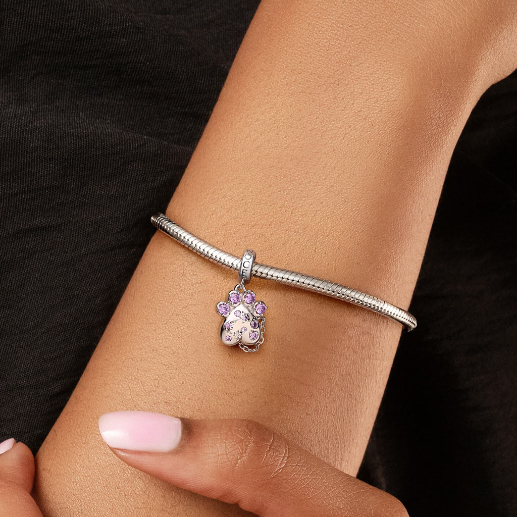 Gnoce Engravable Pet Paw Birthstone Pendant Dangle Charm_2