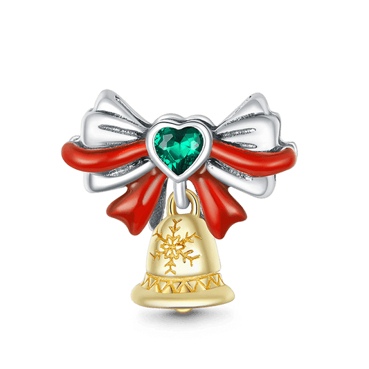 Christmas Bell Pendant Dangle Charm 925 Sterling Silver 18K Gold Plated Inlaid with Heart Shaped Zircon Stone_1