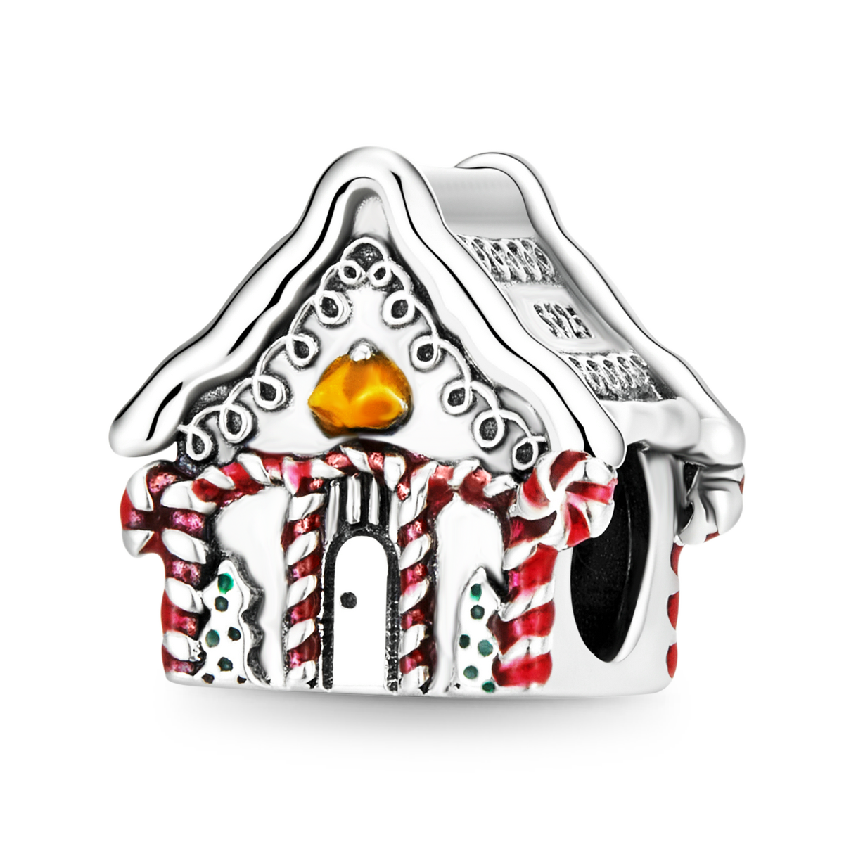 Christmas House Charm Bead 925 Sterling Silver with Candy Cane Element_1