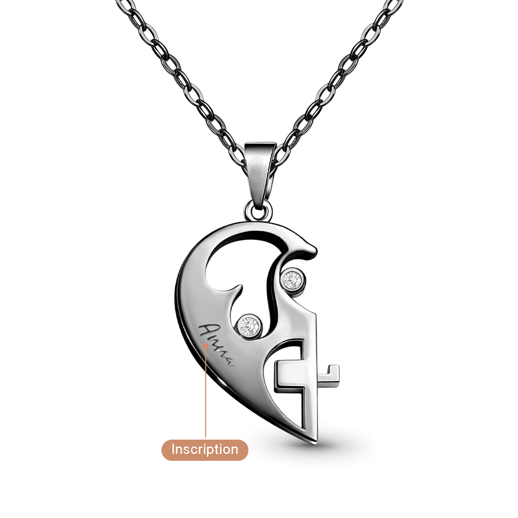 Gnoce Customized Heart-shaped Birthstone Couple Necklaces_5