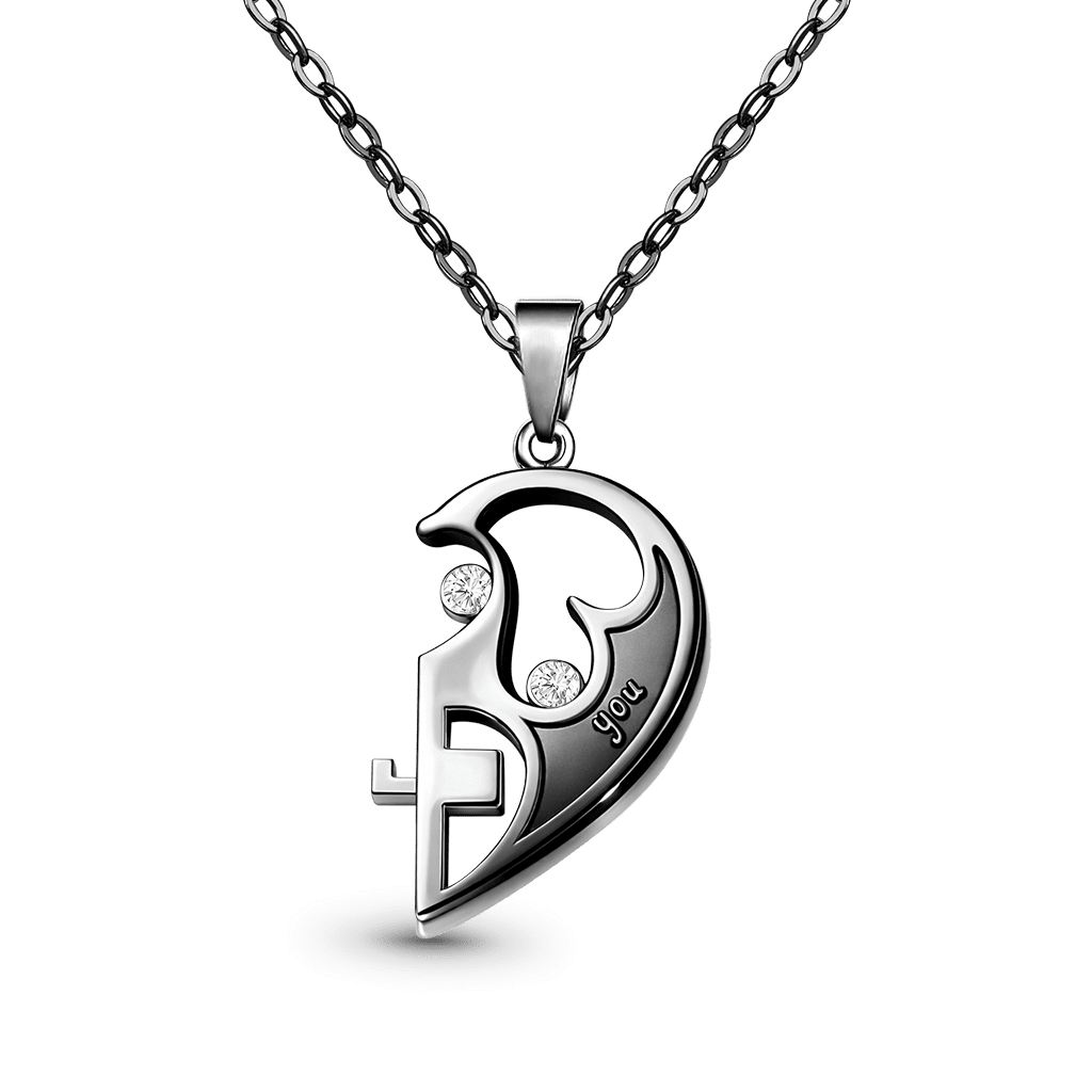 Gnoce Customized Heart-shaped Birthstone Couple Necklaces_1