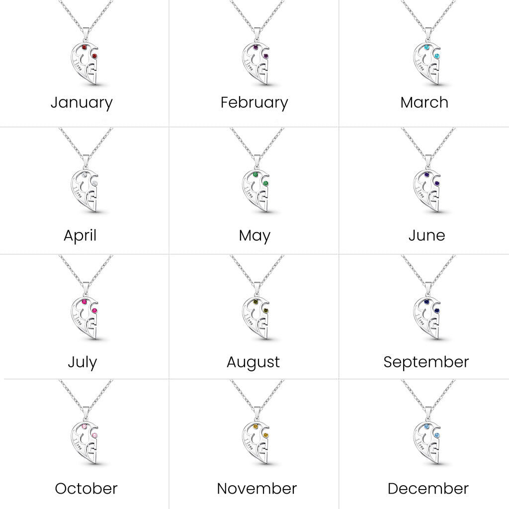 Gnoce Customized Heart-shaped Birthstone Couple Necklaces_6