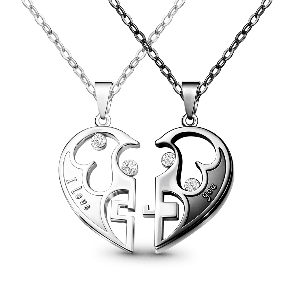 Gnoce Customized Heart-shaped Birthstone Couple Necklaces_2